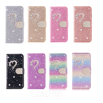 $12.87 • Buy For IPhone 14 13 12 11 Pro Max 7/8 Bling Glitter Diamond Heart Wallet Case Cover