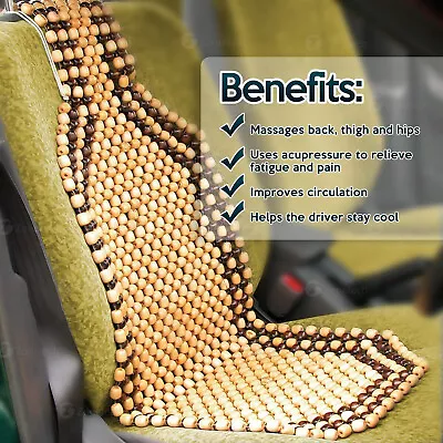 Car Wood Beaded Seat Cover Cushion Roller Chair Drive Back Comfort Relax Wooden • $31.89