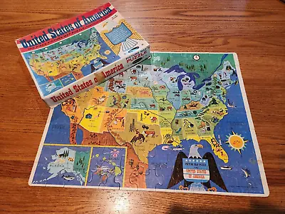 Vintage 1965 Whitman UNITED STATES Of AMERICA Puzzle 14x18 Complete Nice Graphic • $7.56