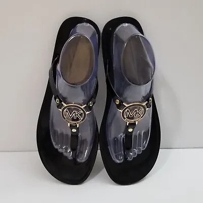 Michael Kors Sandals Women 10 MK Jelly Thong Flats Black Rubber Casual Flip Flop • $39.99