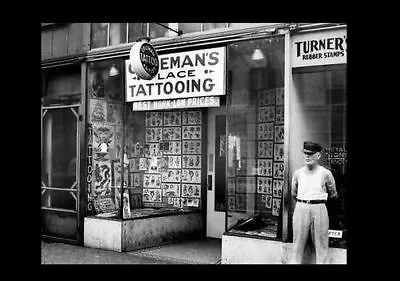 Vintage 1940 Tattoo Parlor PHOTO Tattoo Shop Virginia Art Artist Ink Shop • $5.48
