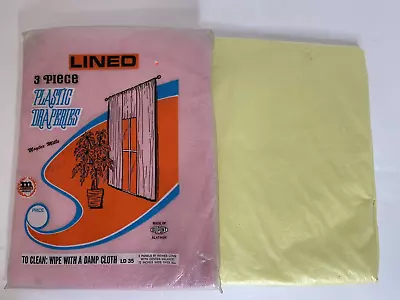 2 Sets Vintage MCM Plastic Curtains Drapes PINK YELLOW 36x87 4 Panels 1 Valance • $49.99