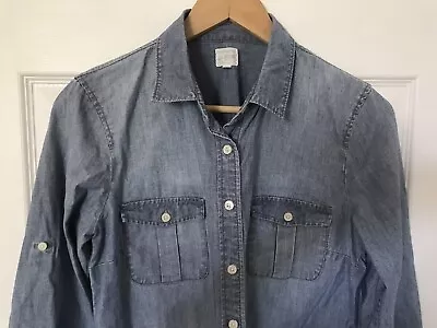 J. Crew The Perfect Shirt Chambray Denim Tab Sleeve Button Up Shirt Top Size S • $15