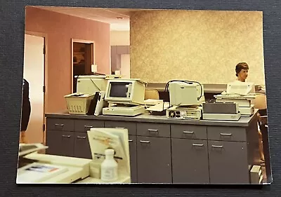 FOUND VINTAGE PHOTO PICTURE Woman In Office With Old Computers • $4.97