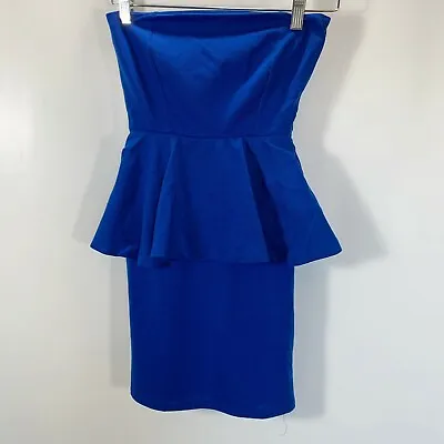 Zara Collection Dress Womens Small Strapless Blue Knit Zip Peplum Waist Stretch  • $11.24