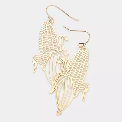 $10 • Buy Corn Earrings Cone Filigree Brass Metal Cut Out 2.25  Drop Jewelry GOLD