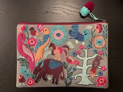 Embroidered Sequins And Beads Clutch Zippered Purse Animals Colorful • $9