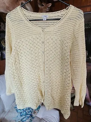 $24.99 • Buy LL Bean Cardigan Womens XL Yellow Ladies Sweater Crochet Open Knit