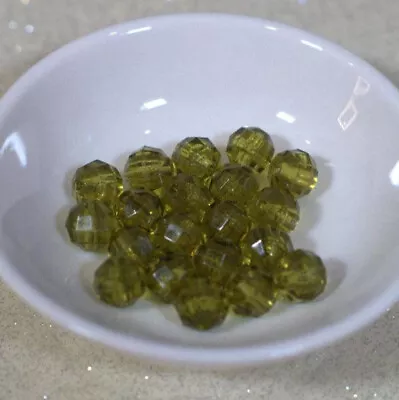 Olivine Green Faceted 6mm Round Acrylic Vintage Beads NOS 1970s • $3.50