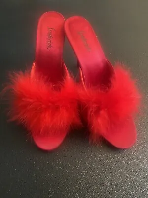 NWB VTG Fredericks Of Hollywood Satin Marabou Feather Heel Mules/slippers 9 • $65