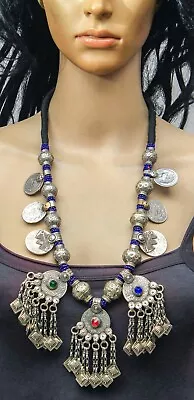 Vintage Beaded Gypsy Ats Handmade Banjara Tribal Kuchi Coins Pendant Necklace • $8.50