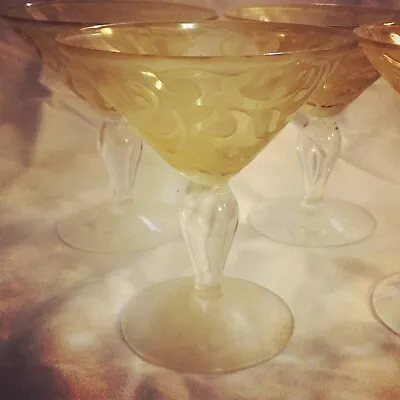 Michael Weems Yellow Topaz Martini Glasses Bulbous Stem Set Of 4 • $259.99