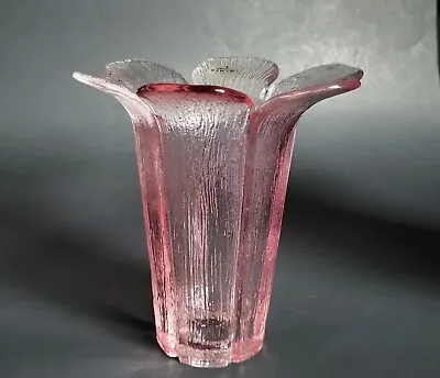 Vtg Viking Pink Flower Petal Shape Glass Vase Long Stem W Sticker Made In USA • $69.99