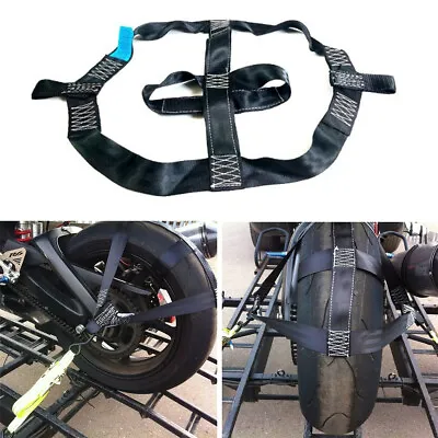 $16.93 • Buy High Strength Polyester Motorcycle Rear Wheel Transport Bar Tie Down Strap Black