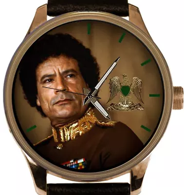 Colonel Muammur Gaddafi In His Prime Vintage Libya Ensign Art Solid Brass Watch • $149.99