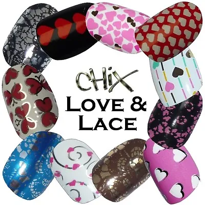 Love & Lace CHIX NAILS Hearts Valentine Vinyl Nail Wraps Fingers Toes Foils • £8