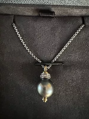 David Yurman Tahitian Pearl Pendant W/Gold/Pave Diamonds W/DY Sterling 16  Chain • $96