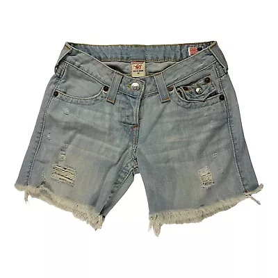 True Religion Blue Jean Shorts Size 25 Jayde Mid Rise Short 100% Cotton 6 IN • $33.99