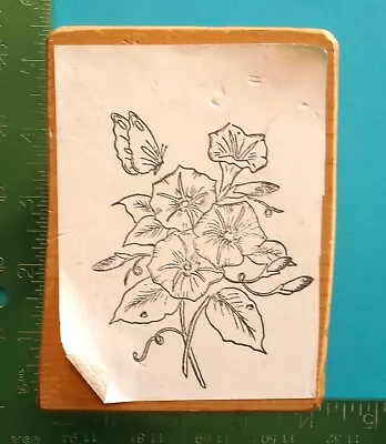 MORNING GLORY FLOWERS And BUTTERFLY Rubber Stamp • $4.76