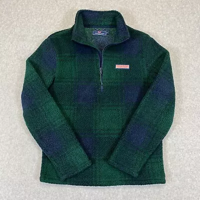 Vineyard Vines Sweater Men's Small Green Plaid Long Sleeve Quarter Zip Sherpa • $52.58