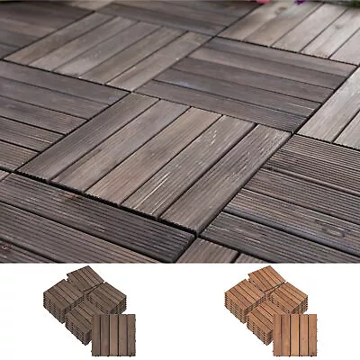 27 Pcs Solid Wood Interlocking Decking Tiles For Patio Balcony 30 X 30 Cm • £69.99