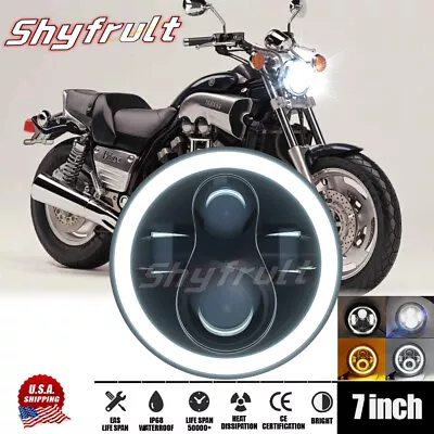 Black 7  Inch Round LED Headlight DRL Hi-Lo Motorcycle For Yamaha Vmax 1200 1700 • $52.26