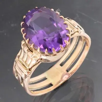 Large Antique 1910's Solid 9k Rose GOLD SOLITAIRE AMETHYST RING Worn Sz U • $475