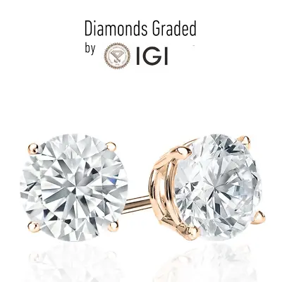 Diamond Stud Earrings IGI Certified Lab Grown 3.21 Carat F VS2 3ct 18K Rose Gold • $1470.15