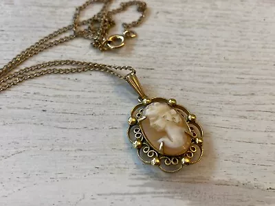 Gorgeous Vintage Shell Cameo Necklace 1 1/8  Pendant By SORRENTO 12KGF • $7.99