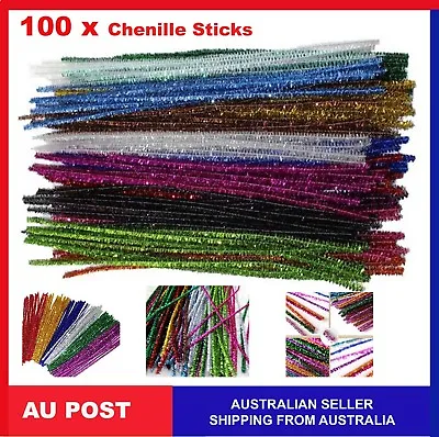 Glitter Chenille Sticks Infused Pipe Cleaners Stems 30cm  Craft Asst Colours • $4.99