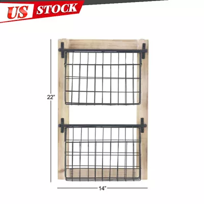 22  Black Metal 2 Slots Magazine Rack Holder With Suspended Baskets Wall Storage • $30.01