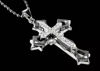  Exquisite Amulet Men's Zircon Cross Pendant Necklace Titanium Steel... • $5.99