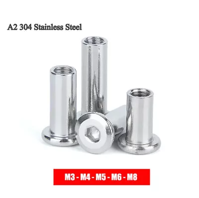 M3/4/5/6/8 Sleeve Nuts A2 304 Stainless Flat Head Socket Cap Nut Furniture Joint • £3.54