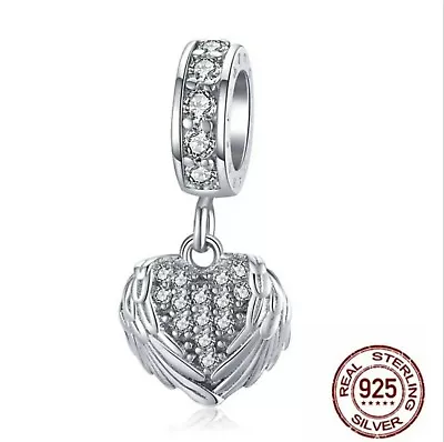£14.95 • Buy 💖 Guardian Angel Wings Love Heart Heaven 925 Sterling Silver Charm 💖