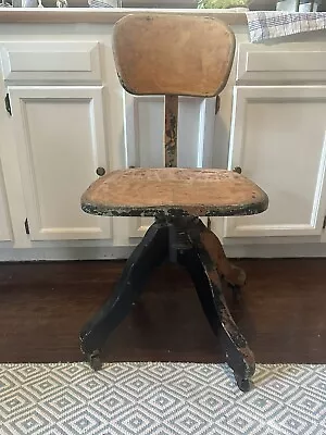 Antique Milwaukee Chair Co Oak Cast Iron Office Desk Swivel Project Piece • $189