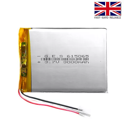 3.7V 3000mAh LiPo 1S Polymer 3 Wire Battery: MP3 GPS Speaker Tab Pad - 615065 • £14.99