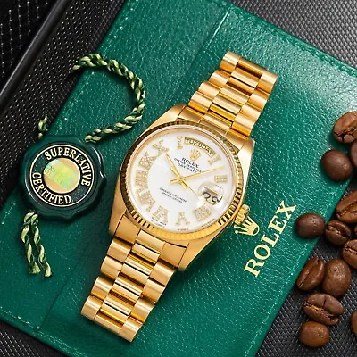 Rolex Day-Date 36mm 18013 White Diamond Dial With Presidential Bracelet • $19750
