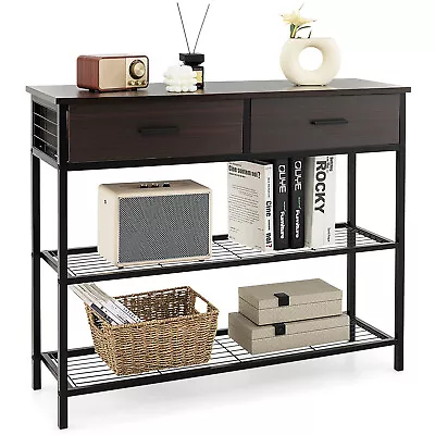 Giantex Console Table Sofa Table 3-Tier Shelves 2 Drawers Industrial Hallway • $105.95