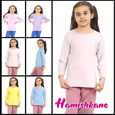 Kids Long Sleeve Pastel T-Shirt Girls Round Neck Plain Unisex School Top 2-13Yrs • £7.17
