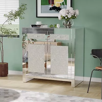 Luxury Mirrored Accent Cabinet Buffet Sideboard Storage 2-Door  Chest • $359