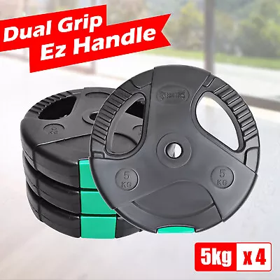 Standard Weight Plates 5kg X 4 - Dual Grip Ez Handle PVC Coated Home Gym • $48.84