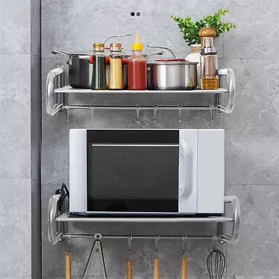 1-2x Microwave Oven Storage Rack Aluminium Frame Wall Mounted Kitchen Bracket • £16.95