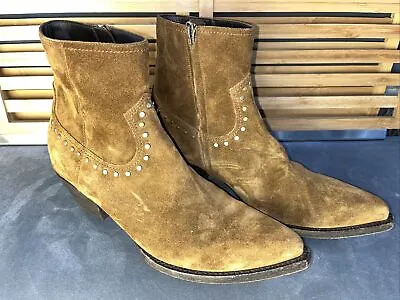 Saint Laurent Men’s Lukas Western Suede Boots Chestnut Sz 44 • $269.99