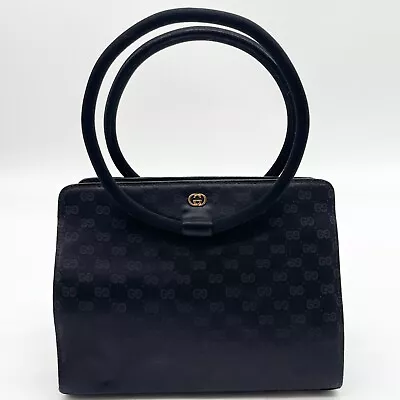 GUCCI Mini Handbag Circle Handle GG Nylon Canvas Black Interlocking Formal Auth • £217