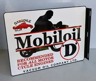 MOBILOIL D Motorcycle Flange Sign   MOBIL Gargoyle Harley Gas Oil Modern Retro • $57.95