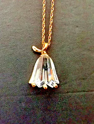 Vintage AMWAY Crystal Flower Tulip Pendant With Original 22  Goldtone Necklace • $10