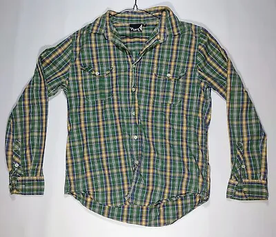 Vurt Mens Button Up Shirt Green Plaid Size L Long Sleeve Cotton Causal • $7.49