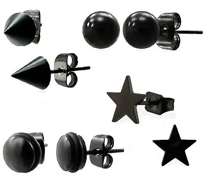 NEW Mens Black Steel Stud Earrings BALL Disc STAR Tribal SINGLE Or PAIR (N8) • £3.84