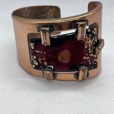 Vintage MATISSE RENOIR Modernist Copper Red Enamel Abstract Cuff Bracelet • $15.99