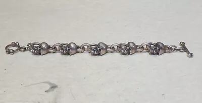 VINTAGE 1950's MOTORCYCLE BIKERS 925 STERLING SILVER SKULL & BONES BRACELET • $250